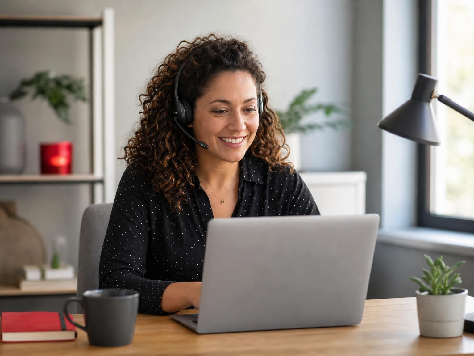 A friendly person at a desk ready to answer questions.